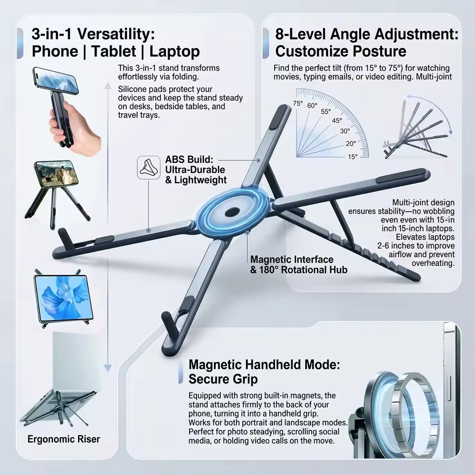 Camp Table Folding - 휴대용 자석식 휴대폰 거치대 & 셀카봉
