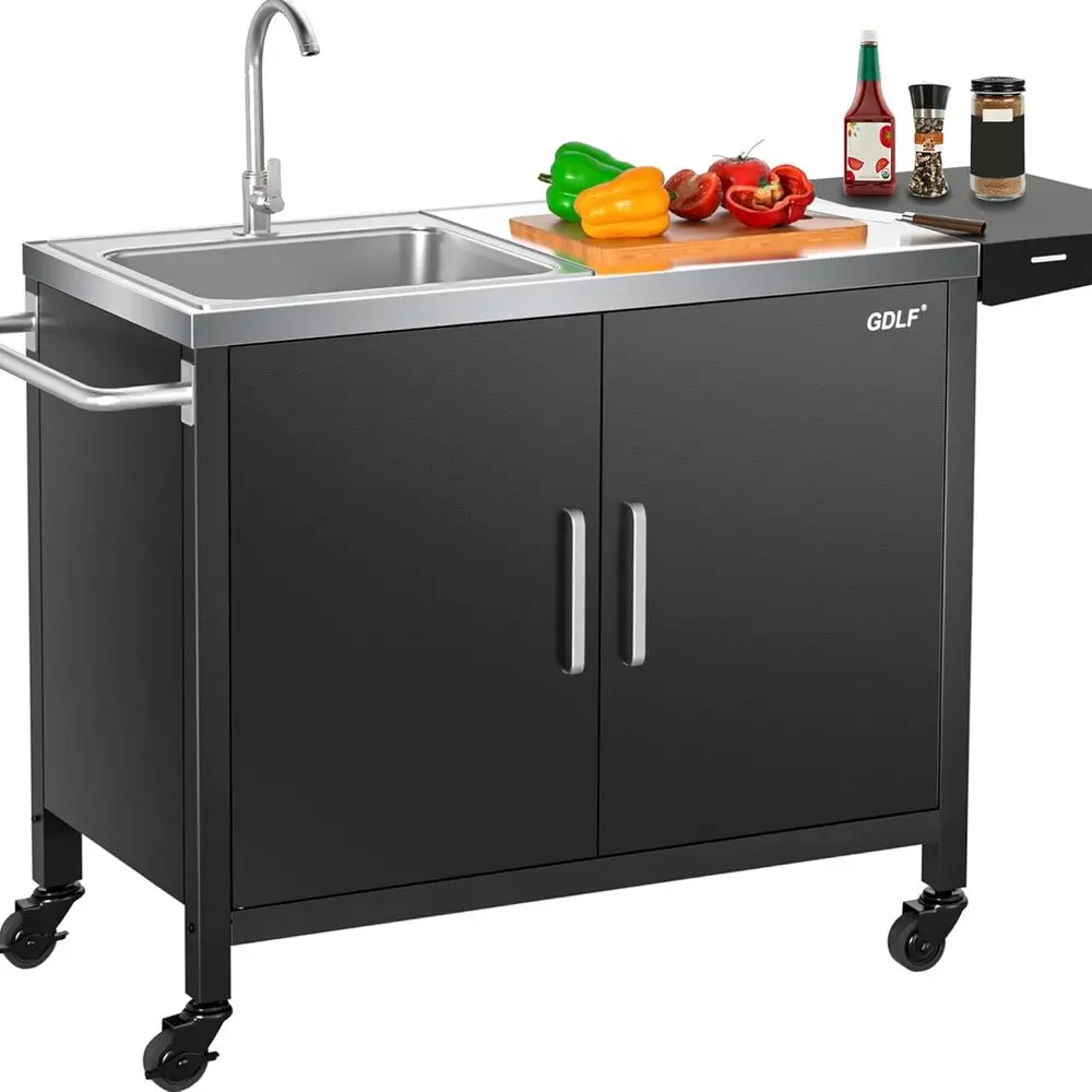 Outdoor Camping Kitchen With Sink - 스테인리스 싱크대가 있는 야외 주방 아일랜드,