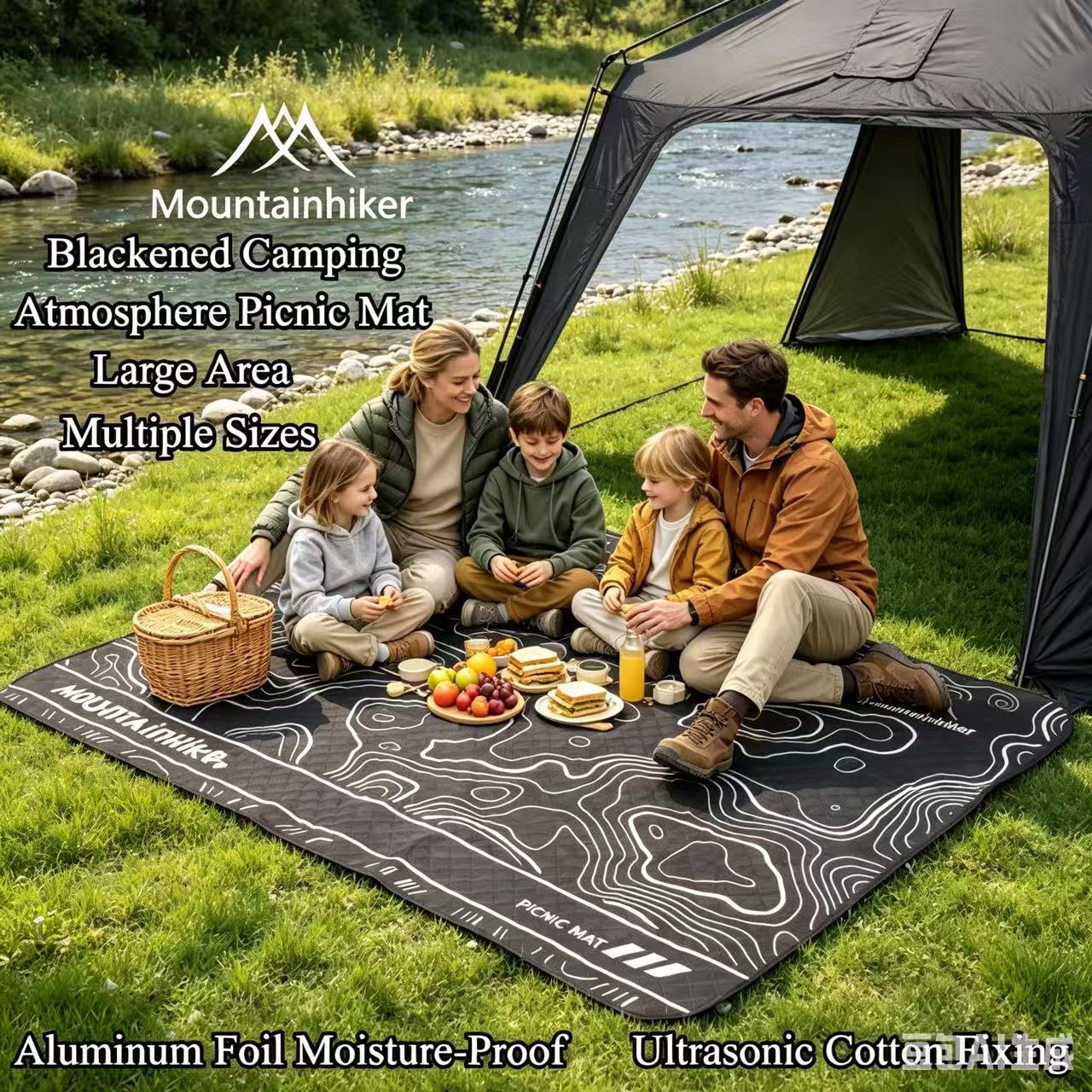 Outdoor Camping Mats Large - MOUNTAINHIKER 검은색 피크닉 매트 캠핑, 해변,