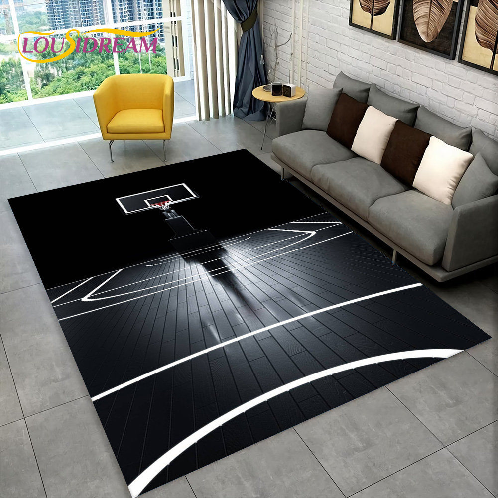 Outdoor Camping Mats Large - 3D 농구 코트 만화 영역 러그,
