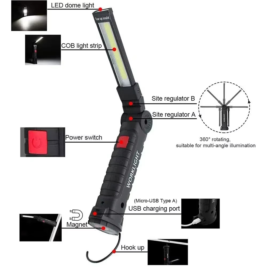 마그네틱 후크가있는 휴대용 LED 손전등 야외 수리 작 - Outdoor Camping Lantern 리뷰 및 가격