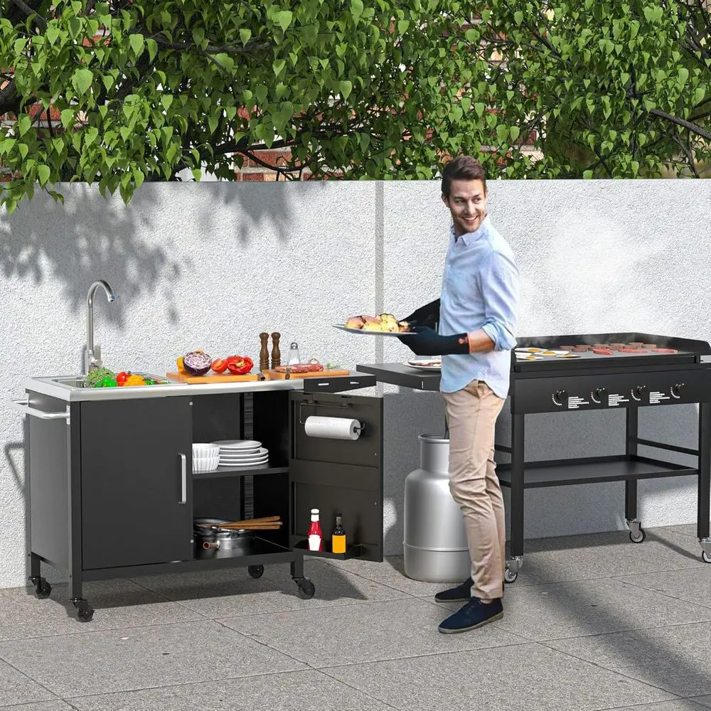 스테인리스 싱크대가 있는 야외 주방 아일랜드, 금속 그 - Outdoor Camping Kitchen With Sink 리뷰 및 가격